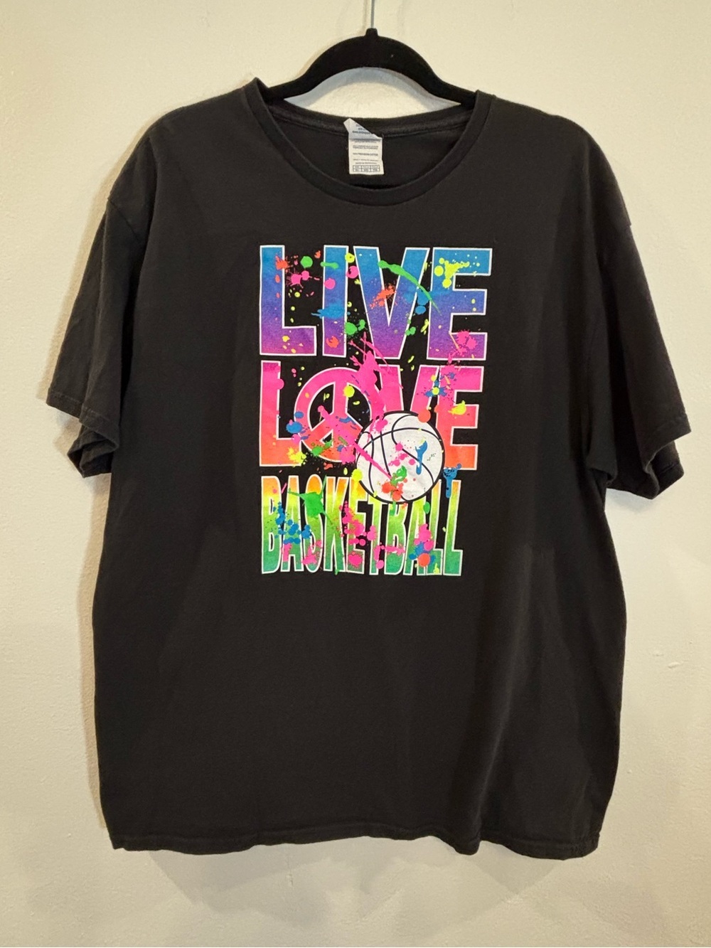 Delta Black Tee with Neon 'Live Love Basketball' Graphic